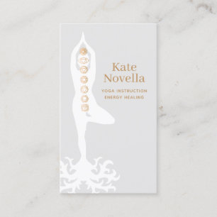 Yoga-Lehrer, Tree-Pose mit Roots und Chakras Visitenkarte