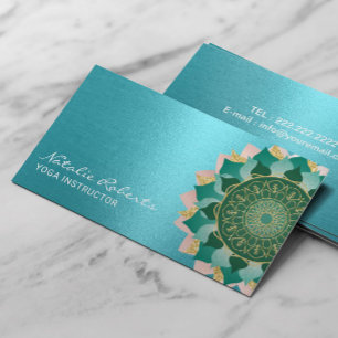 Yoga-Lehrer Türkis Gold Mandala-Blume Visitenkarte