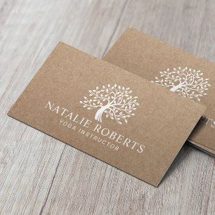 Yoga-Lehrer Vintage-Baum-Logo Rustikales Kraft Visitenkarte