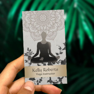Yoga-Lehrer Vintage-Lotus-Mandala Schwarz Floral Visitenkarte