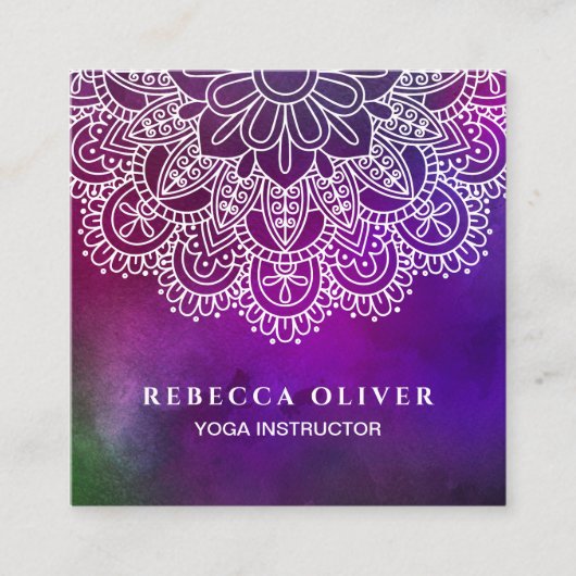 Yoga-Lehrerlila WatercolorMandala Quadratische Visitenkarte (Vorderseite)