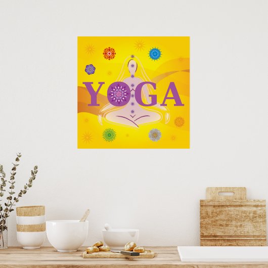 Yoga Letters - Pose der Frau - 7 Chakras mehrfarbi Poster (Küche)