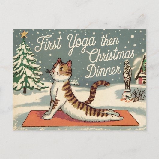 Yoga-Liebhaber Weihnachten Vintage Katze Postkarte (Vorderseite)