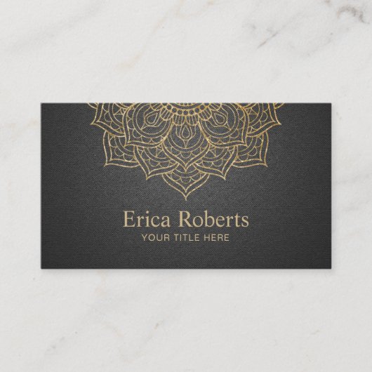 Yoga Life Coach Gold Lotus Mandala Modernes Schwar Visitenkarte (Vorderseite)