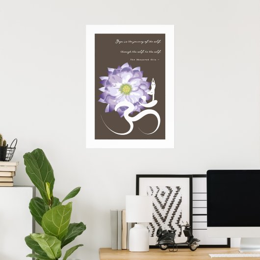 Yoga & Lila Lotus Blume Weißes Om Symbol Poster (Heimbüro)