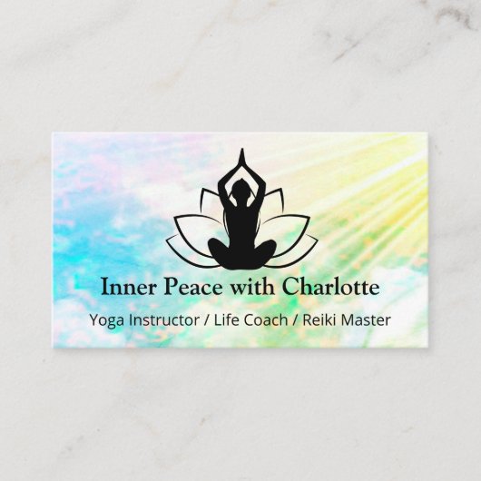 Yoga Lotus Instructor Reiki Life Coach Wasserfarbe Visitenkarte (Vorderseite)