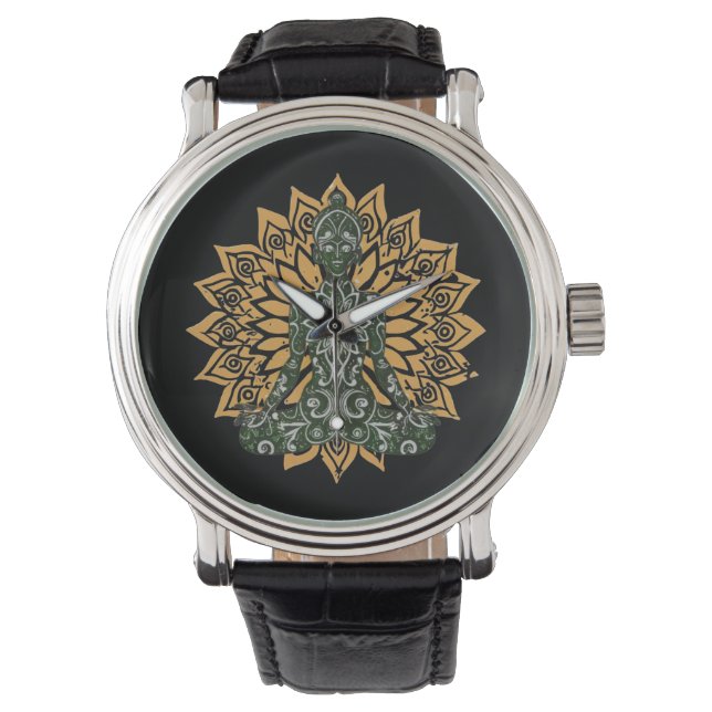 Yoga Lotus Pose Zen Graphic Armbanduhr (Vorderseite)