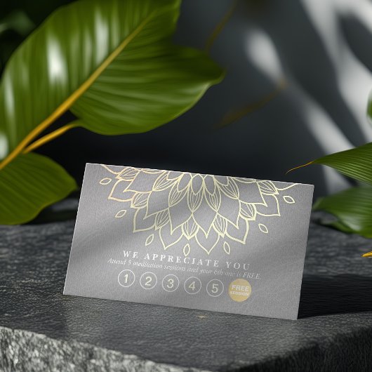 Yoga Loyalität 6 Punch Gold Mandala Grau Leder Treuekarte