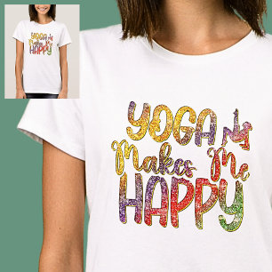 Yoga macht mich glücklich, Pastel Rainbow auf Weiß T-Shirt