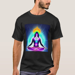 Yoga-Mädchen weibliche Sonnengruß-Meditation Chakr T-Shirt