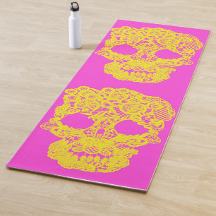Yoga-Matte aus gelbem und rosa Häkelkopf Yogamatte