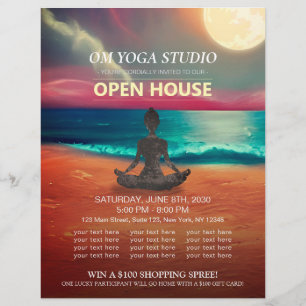 Yoga Mediation Moonlight Ocean Beach Open House Flyer