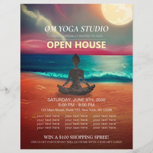 Yoga Mediation Moonlight Ocean Beach Open House Flyer (Vorne)