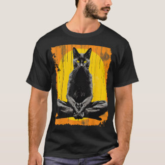Yoga Meditation Black Cat T-Shirt