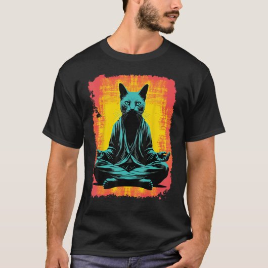 Yoga Meditation Funny Black Cat T-Shirt (Vorderseite)