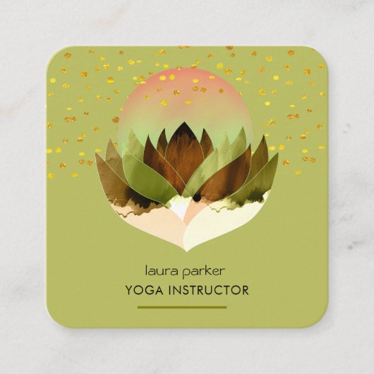 Yoga Meditation Green Limon Lotus Blume Massage Quadratische Visitenkarte (Vorderseite)