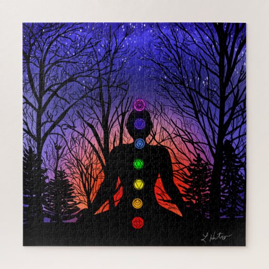 Yoga Meditation im Park | Sonnenuntergang und Bäum Puzzle (Vertikal)