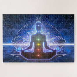 YOGA MEDITATION IN LOTUS POSITION WITH CHAKRA PUZZLE