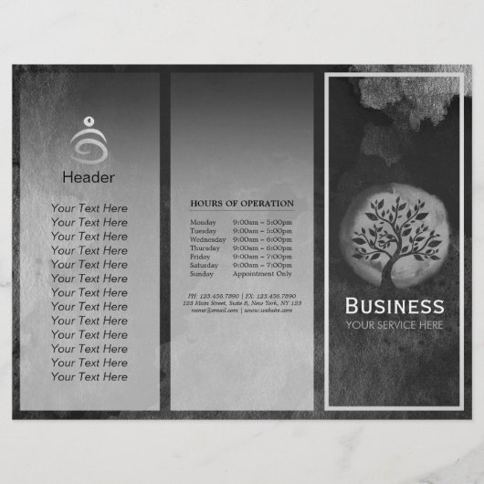 Yoga Meditation Instructor B&W Tree Logo Tri-Falte (Vorderseite)