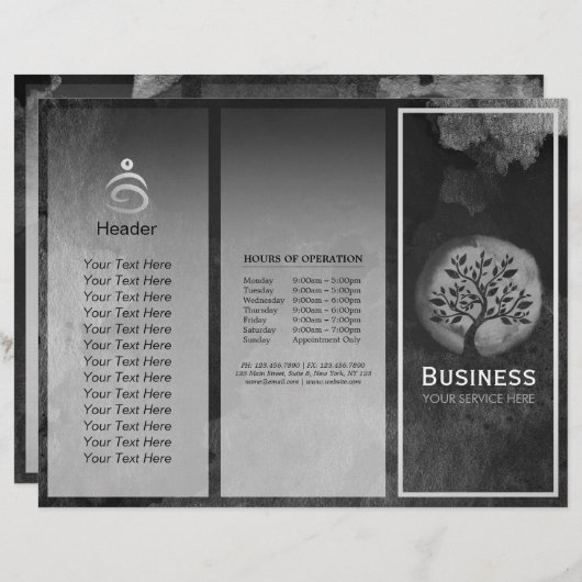 Yoga Meditation Instructor B&W Tree Logo Tri-Falte (Vorne/Hinten)