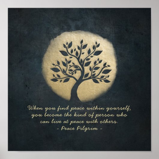 Yoga Meditation Instructor Black Gold Tree Quotes Poster (Vorne)
