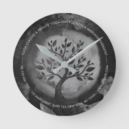 Yoga Meditation Instructor Black & White Tree Logo Runde Wanduhr
