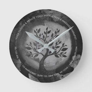 Yoga Meditation Instructor Black & White Tree Logo Runde Wanduhr