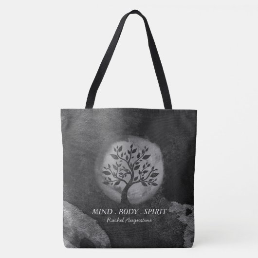 Yoga Meditation Instructor Black & White Tree Logo Tasche (Vorderseite)