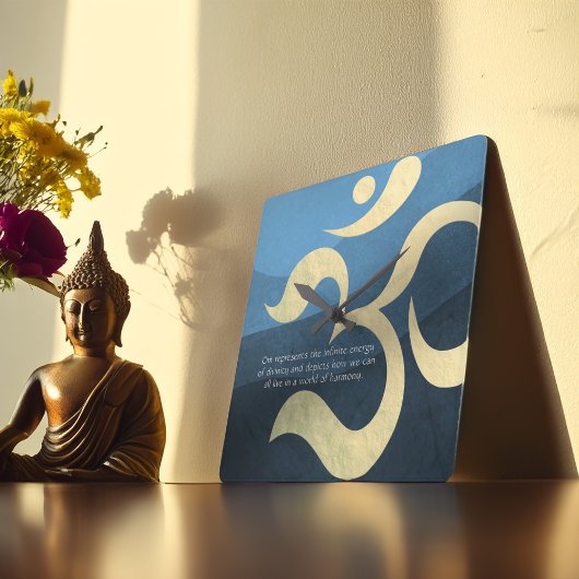 Yoga Meditation Instructor Blue and Gold OM Symbol Quadratische Wanduhr