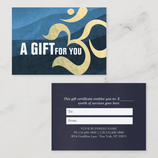 Yoga Meditation Instructor Blue and Gold OM Symbol Rabattkarte (Vorne/Hinten)