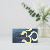Yoga Meditation Instructor Blue and Gold OM Symbol Visitenkarte (Stehend Vorderseite)