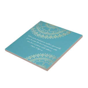Yoga Meditation Instructor Blue Gold Mandala Zitat Fliese