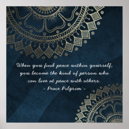 Yoga Meditation Instructor Blue Gold Mandala Zitat Poster