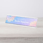 Yoga Meditation Instructor Blue Rose Gold Mandala Schreibtischnamensplakette (Vorderseite )