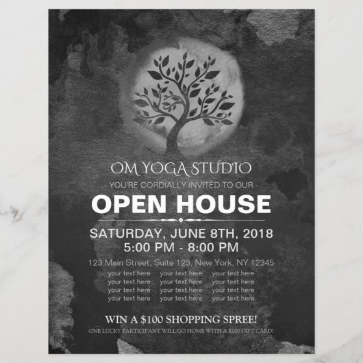 Yoga Meditation Instructor BW Tree Logo Open House Flyer (Vorne)