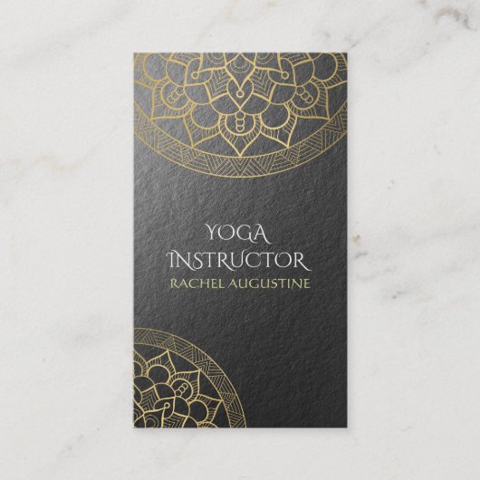 Yoga Meditation Instructor Chic Black Gold Mandala Visitenkarte (Vorderseite)