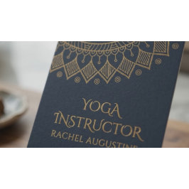 Yoga Meditation Instructor Chic Black Gold Mandala Visitenkarte