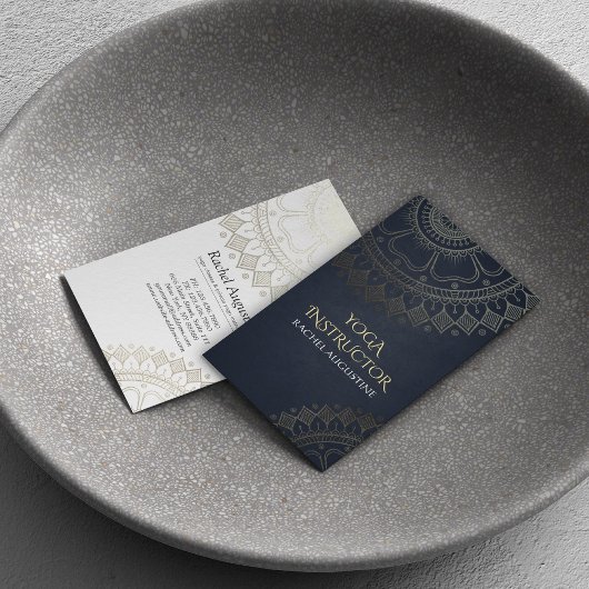 Yoga Meditation Instructor Chic Black Gold Mandala Visitenkarte