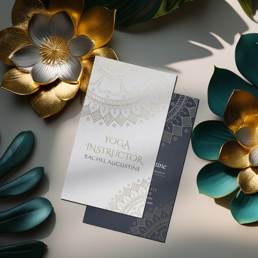 Yoga Meditation Instructor Chic White Gold Mandala Visitenkarte