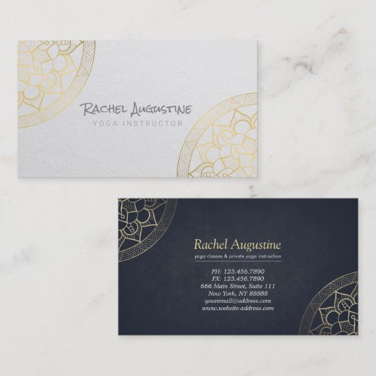 Yoga Meditation Instructor Chic White Gold Mandala Visitenkarte (Vorne/Hinten)