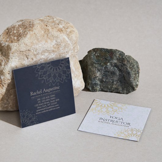Yoga Meditation Instructor Gold Floral Mandala Quadratische Visitenkarte