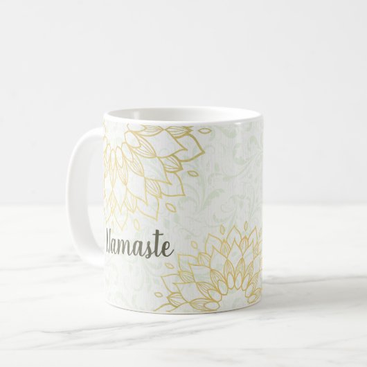 Yoga Meditation Instructor Gold Mandala Blume Kaffeetasse (Vorderseite Links)