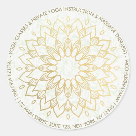 Yoga Meditation Instructor Gold Mandala Blume Runder Aufkleber (Vorderseite)