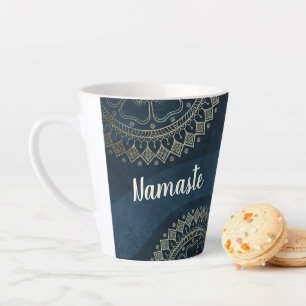 Yoga Meditation Instructor Gold Mandala Navy Blue Milchtasse