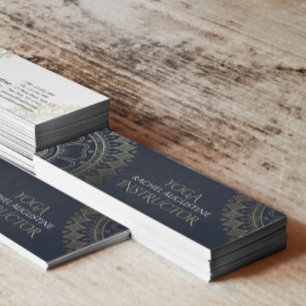 Yoga Meditation Instructor Gold Mandala Navy Blue Mini Visitenkarte