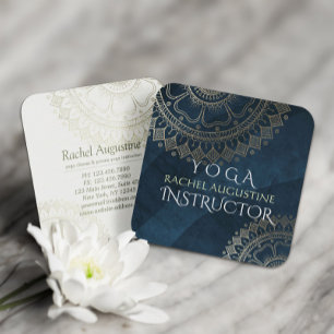 Yoga Meditation Instructor Gold Mandala Navy Blue Quadratische Visitenkarte