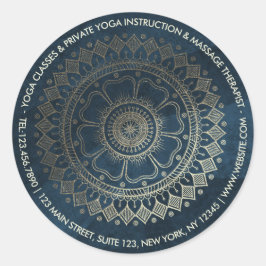 Yoga Meditation Instructor Gold Mandala Navy Blue Runder Aufkleber