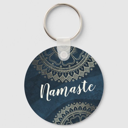 Yoga Meditation Instructor Gold Mandala Navy Blue Schlüsselanhänger (Vorderseite)