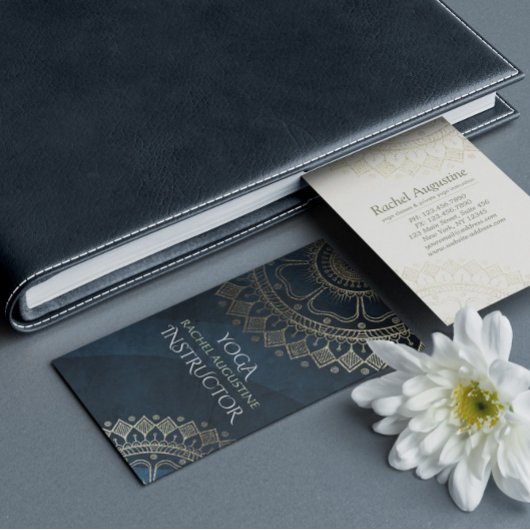 Yoga Meditation Instructor Gold Mandala Navy Blue Visitenkarte