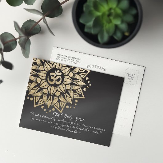 Yoga Meditation Instructor Gold Mandala Om Symbol Postkarte